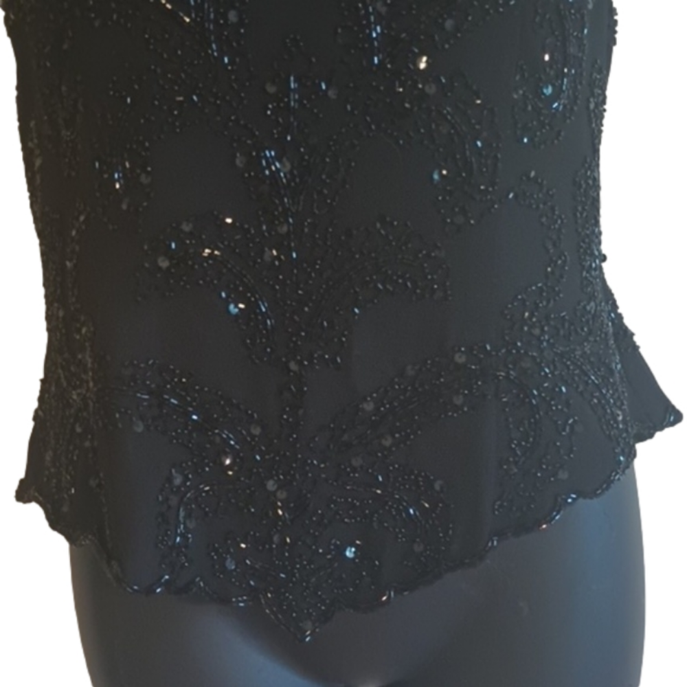 JKARA beaded black zip up cocktail style top.Size medium. Whimsy Goth. - Picture 3 of 14